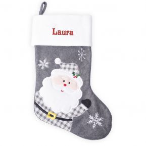 Chaussette de Noël Père Noël en feutrine argentée personnalisée