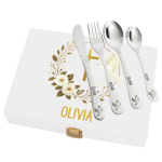 Couverts gravs dans leur coffret Baptme et Colombe