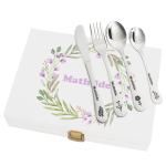 Couverts gravs dans leur coffret Couronne de fleurs
