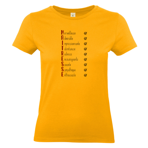 T-shirt jaune Les qualités de la maîtresse