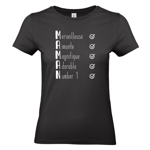 T-shirt noir femme Les qualités de Maman
