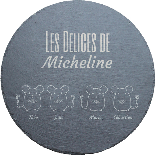 Plateau Souris rond ardoise gravé