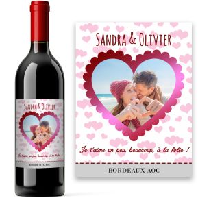 Bouteille avec étiquette personnalisée photo coeur Bouteille avec étiquette personnalisée photo coeur