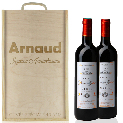 Caisse à vin 2 bouteilles texte gravées 