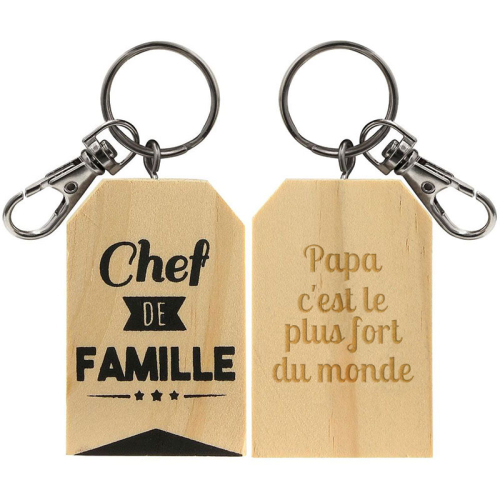 porte clés en bois chef de famille gravé 