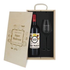 Caisse à vin 2 pièces gravée Merci Maitresse Caisse à vin 2 pièces gravée Merci Maitresse