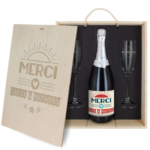 Caisse à Champagne 3 pièces gravée Merci