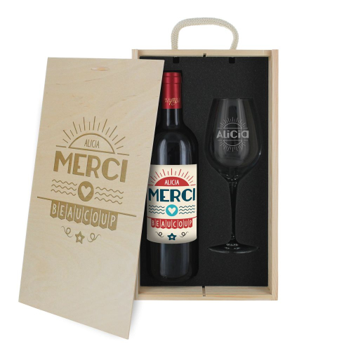 Caisse vin 2 pièces personnalisée Merci