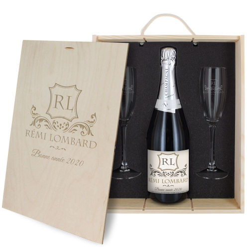 Caisse à Champagne 3 pièces gravée Initiales