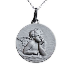 Médaille Chérubin Rêveur en argent massif personnalisée Médaille Chérubin Rêveur en argent massif personnalisée