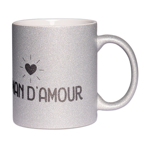 Mug à paillettes argenté Maman d'amour