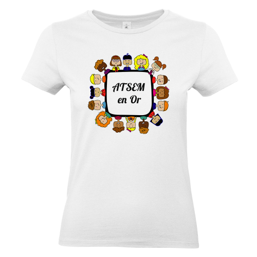 T-shirt femme blanc ATSEM en or
