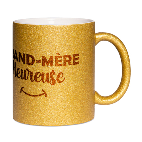 Mug à paillettes doré Mamie heureuse