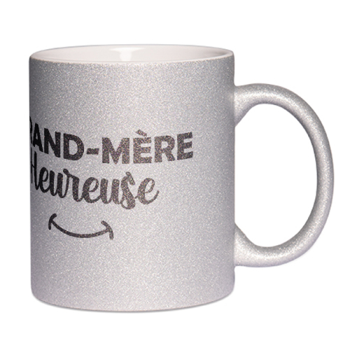 Mug à paillettes argenté Mamie heureuse