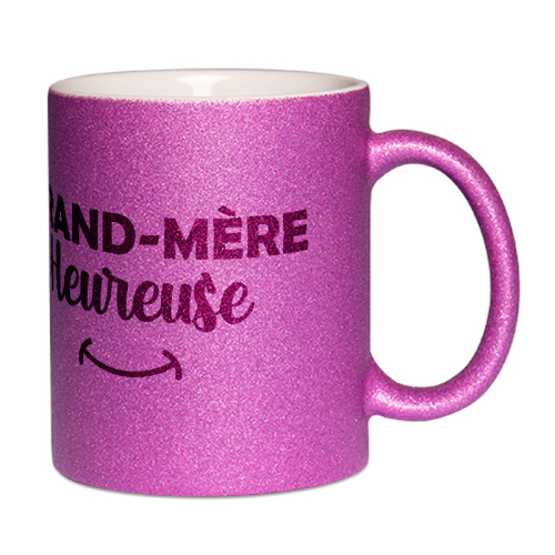 Mug à paillettes violet Mamie heureuse