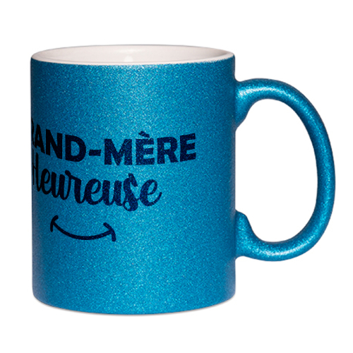 Mug à paillettes bleu Mamie heureuse