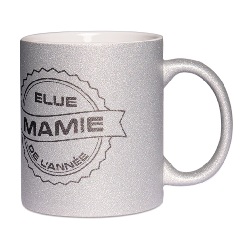 Mug à paillettes argenté Mamie de l'année