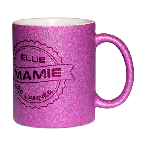 Mug à paillettes violet Mamie de l'année