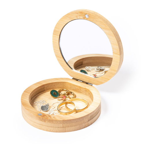 Boîte à bijoux plate et son miroir personnalisée présentation