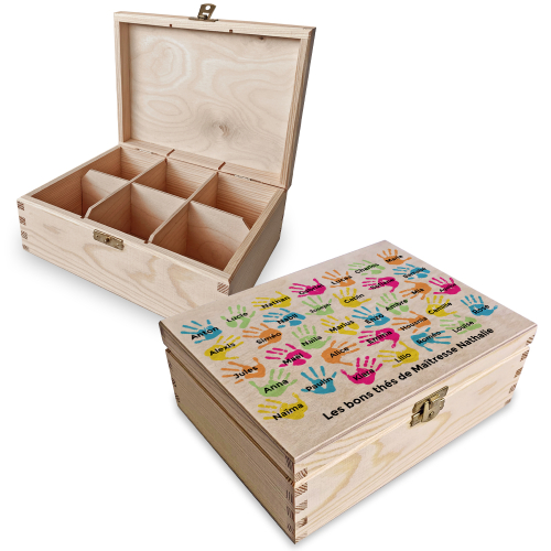 coffret à thé imprimé mains d'enfants