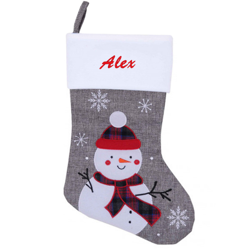 Botte de Noël en lin gris Bonhomme de neige