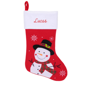 Botte de Noël en feutrine épaisse rouge brodée Bonhomme de Neige