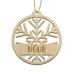 Boule de Noël en bois personnalisée Flocon découpé