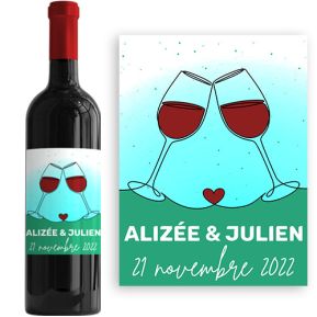 Bouteille de vin personnalisée Duo Amour