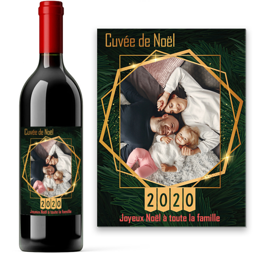 Bouteille de vin personnalisée photo thème Sapin de Noël