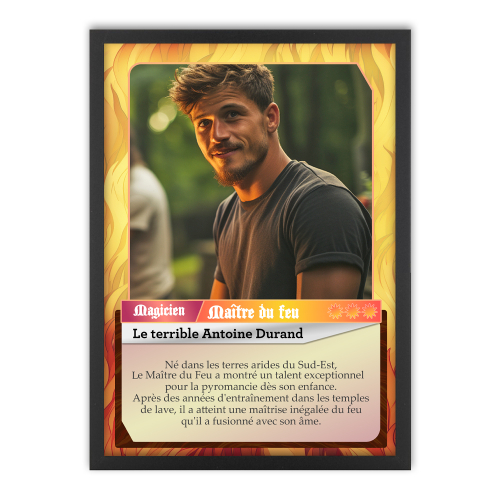 Affiche carte de jeu d'aventure personnalisable motif feu cadre noir