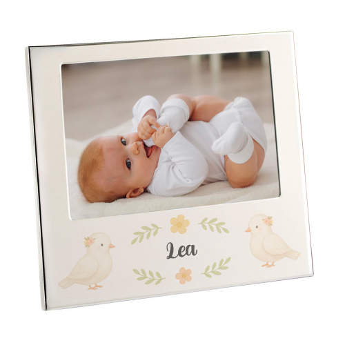 Cadre photo argenté décoré pour baptême