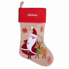 Chaussette de Noël beige et rouge personnalisée Chaussette de Noël beige et rouge personnalisée