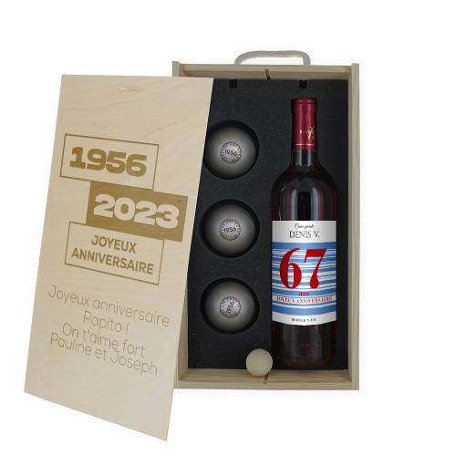 Coffret vin et pétanque gravé Anniversaire 