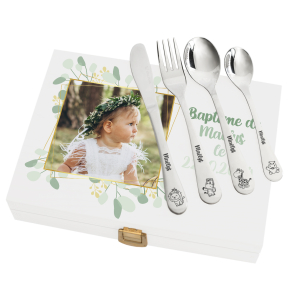 Coffret en bois personnalisable avec ses couverts gravés
