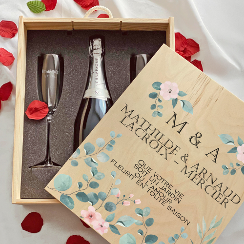 Boîte à Champagne Mariage - design aquarelle