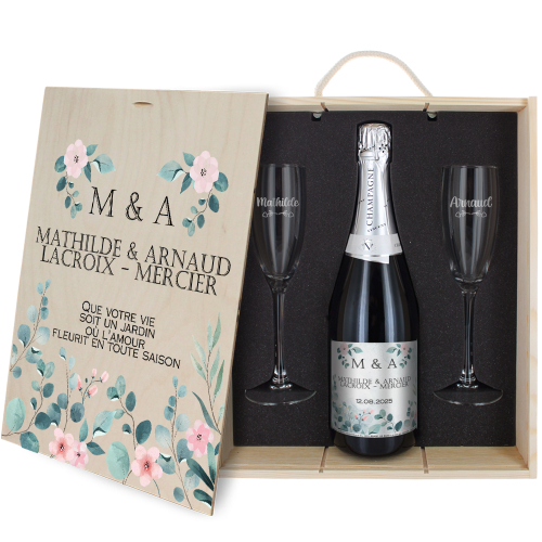 Boîte à Champagne Mariage - design aquarelle