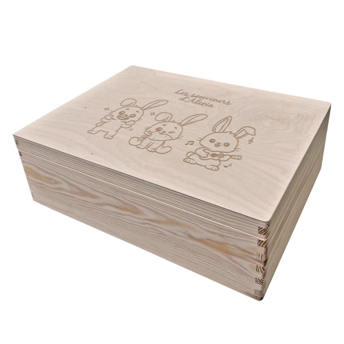 Coffre de rangement lapins gravé grand format