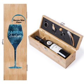 Coffret sommelier en bambou imprimé verre de vin
