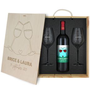 Coffret à vin 3 pièces personnalisé Duo Amour