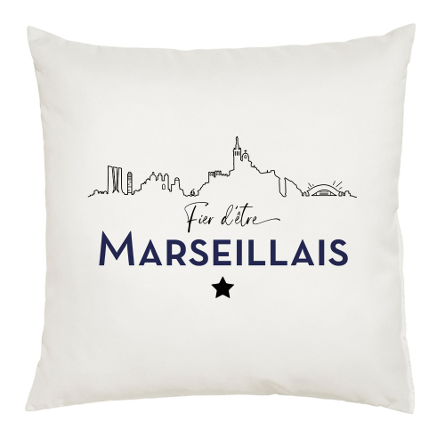 Coussin blanc Fier d'être Marseillais