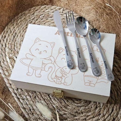 Couverts chatons pour enfant gravés