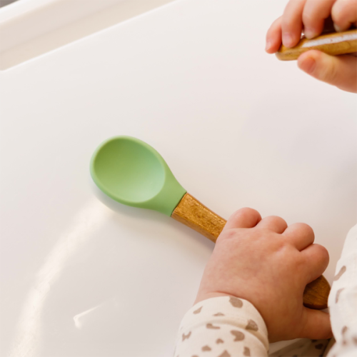 Couverts bébé en bois et silicone gravés Savane