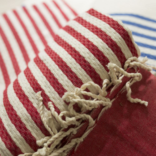 Fouta de plage Marinière Rouge Zoom