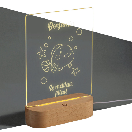 Lampe LED plexiglas gravée Animaux