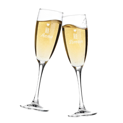 Flûtes à Champagne personnalisées St Valentin mr and mrs coeur