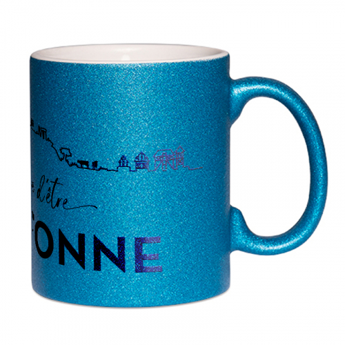 Mug à paillettes bleu Fière d'être bretonne