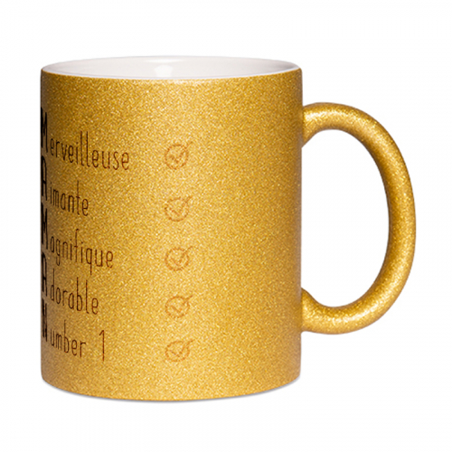 Mug à paillettes doré Les qualités de Maman