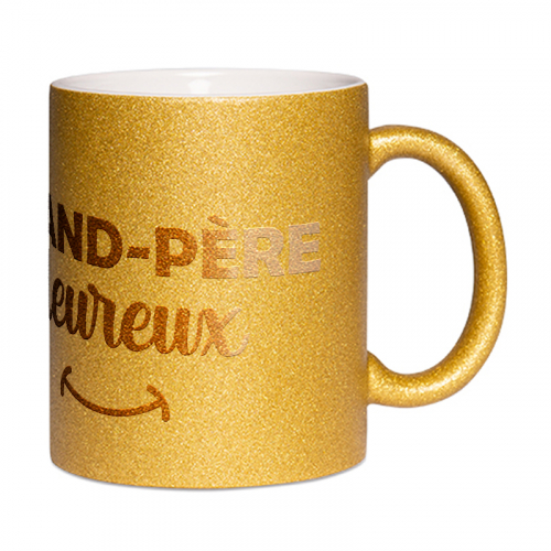 Mug à paillettes papy heureux doré