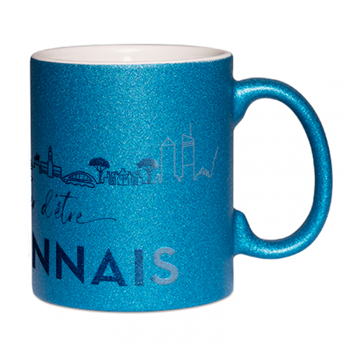 Mug à paillettes bleu Fier d'être Lyonnais