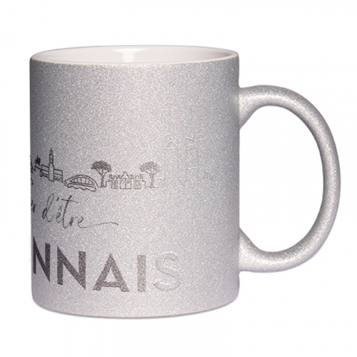 Mug à paillettes argenté Fier d'être Lyonnais